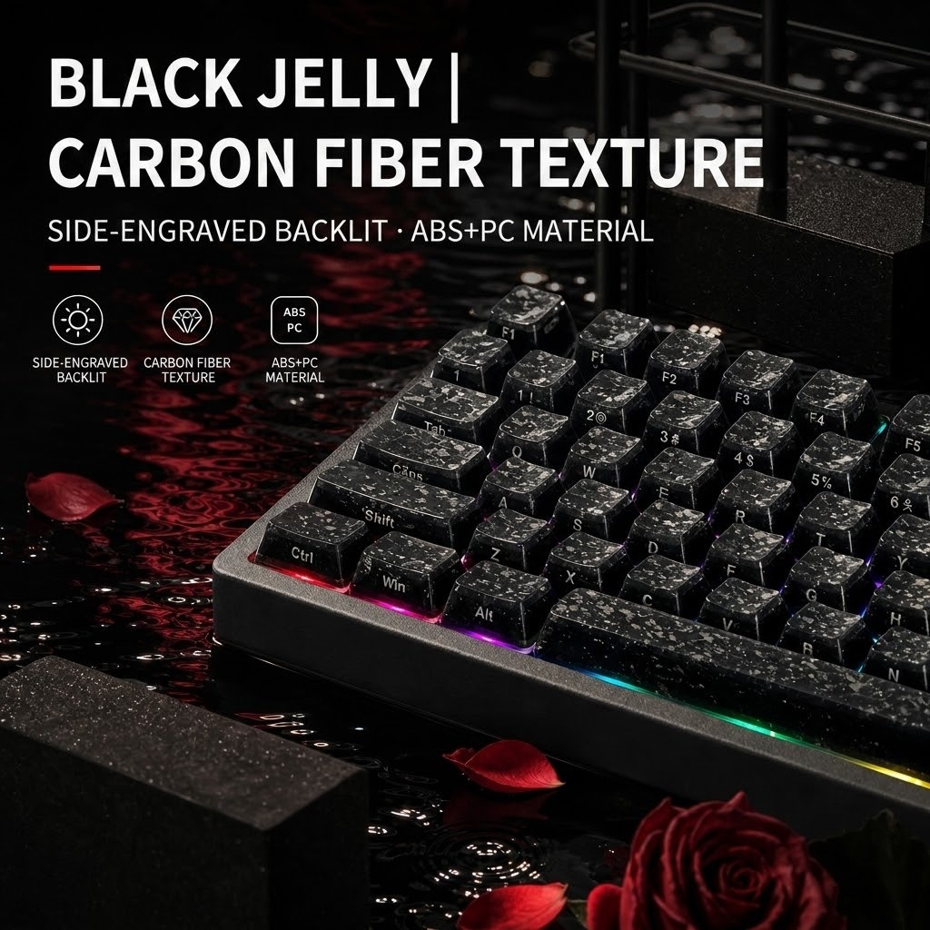 Preto Geléia Forjada Fibra De Carbono PC Keycaps Cereja Perfil 119 Teclas Duplo-Shot Lado Impresso Keycap Para MX Switch