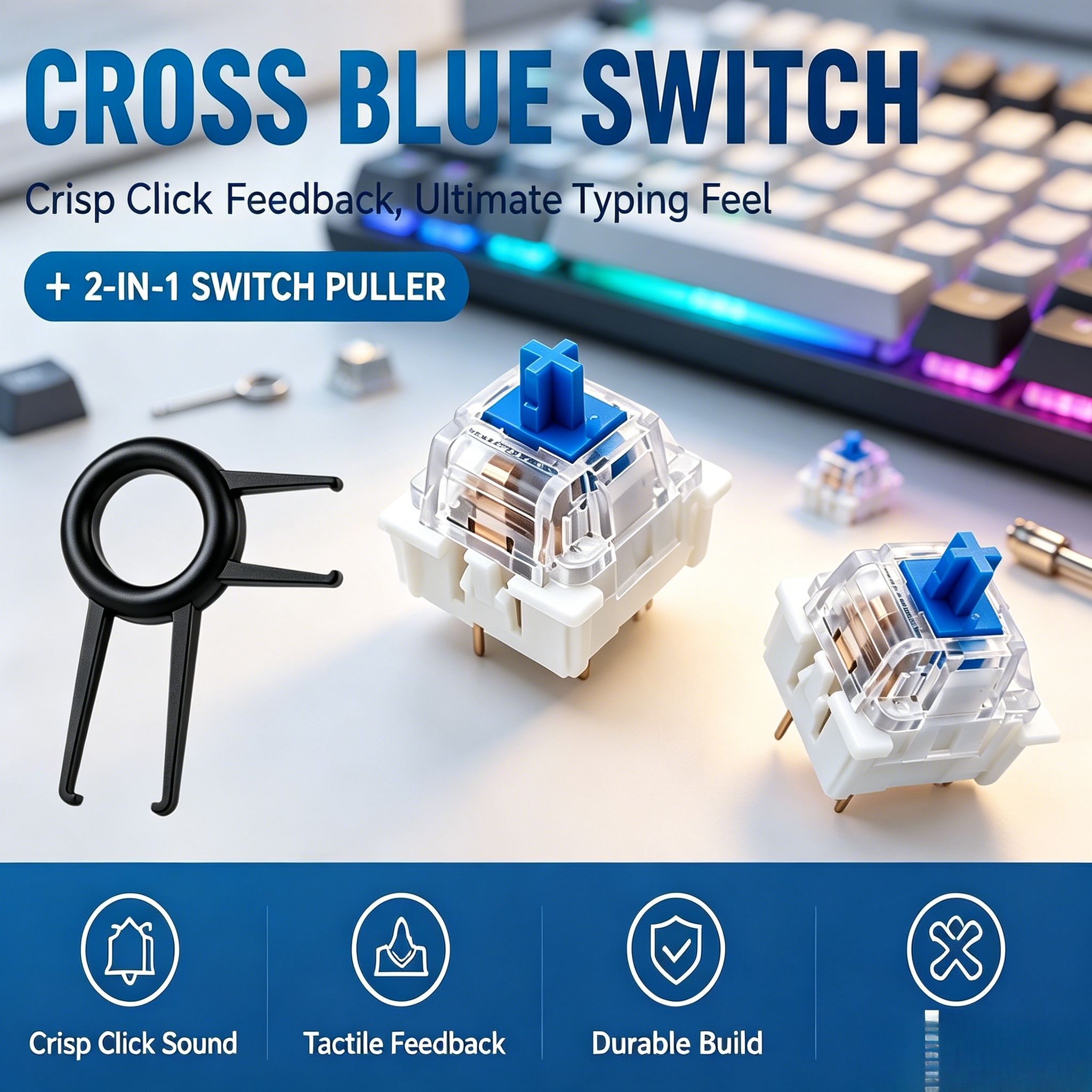 Teclado Mecânico ITLY Blue Switch Tátil Clicky MX Cross Switch + Ferramenta Removedora de Keycap de Dupla Utilização