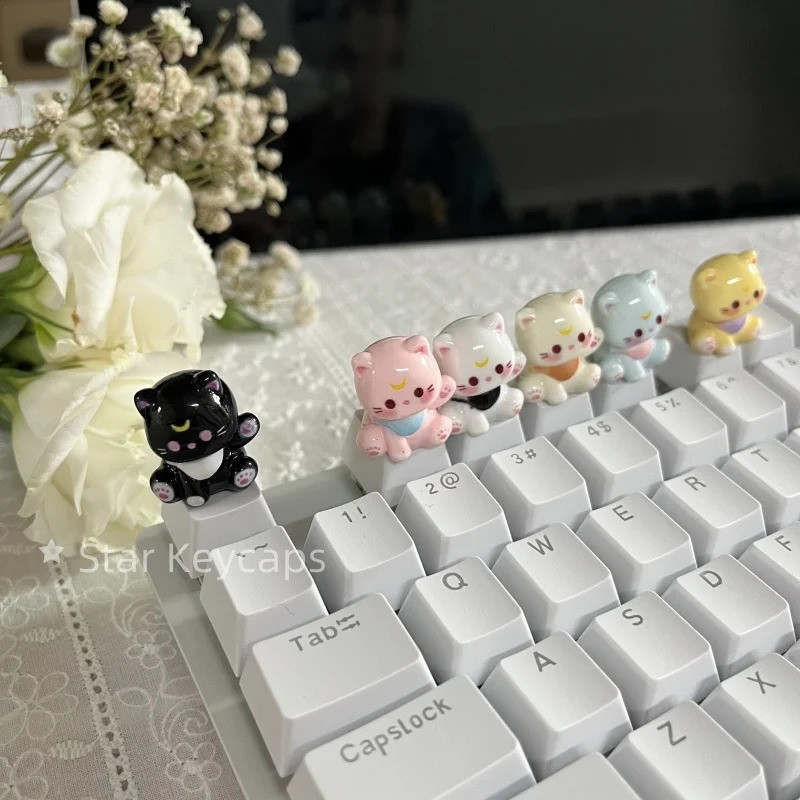Bonito 3D Dos Desenhos Animados Onda Gato ESC Keycaps Presente Da Menina Para Cereja MX Switch Jogo Teclado Mecânico Tam