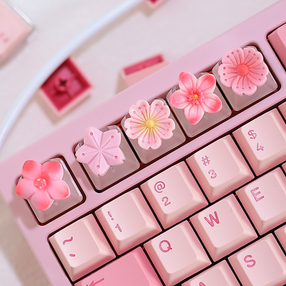 1 Pçs Translúcido Bonito Sakura Teclado Keycaps Rosa Diy Personalizado Para MX Switch Jogo Teclas Mecânicas Presente Da
