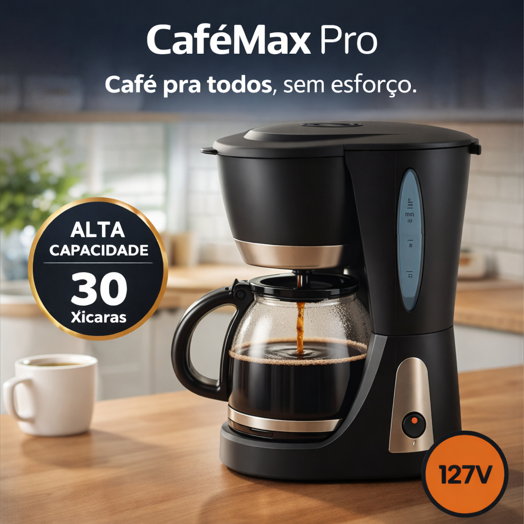 Cafeteira Elétrica 30 Xícaras 127V CaféMax Pro Brewer Preta Grande Capacidade Preparo Rápido Mantém Café Quente