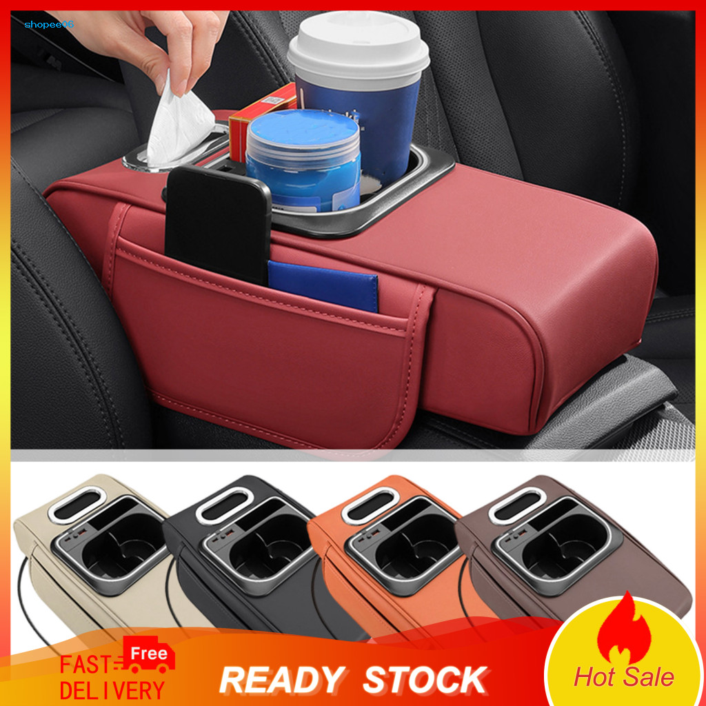Car Usb Charging Port Organizer Universal 5-in-1 Armrest with Tissue Holder Ambient Light and Storage for Most for South