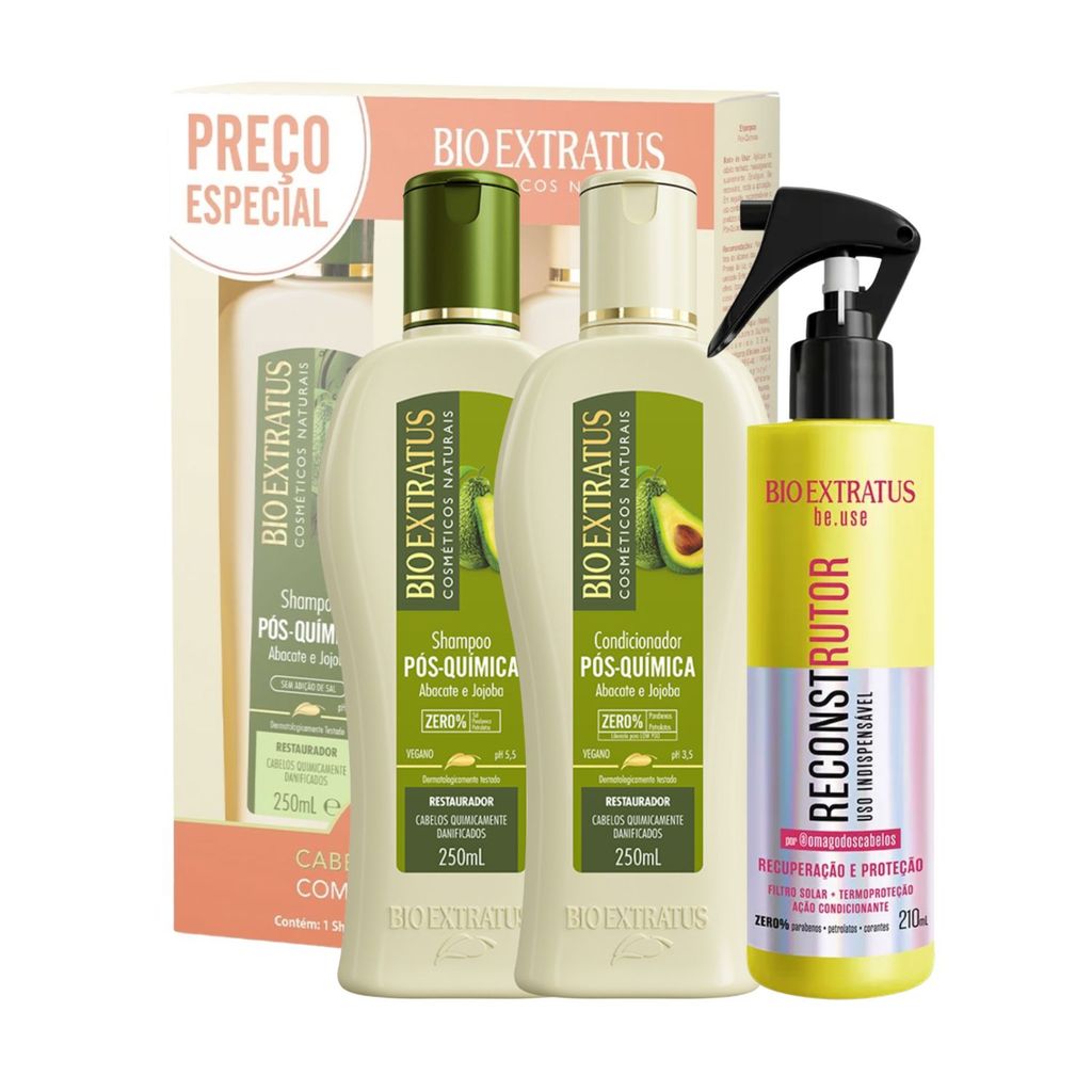 Kit Bio Extratus Shampoo + Condicionador pós quimica + Reconstrutor Be.Use