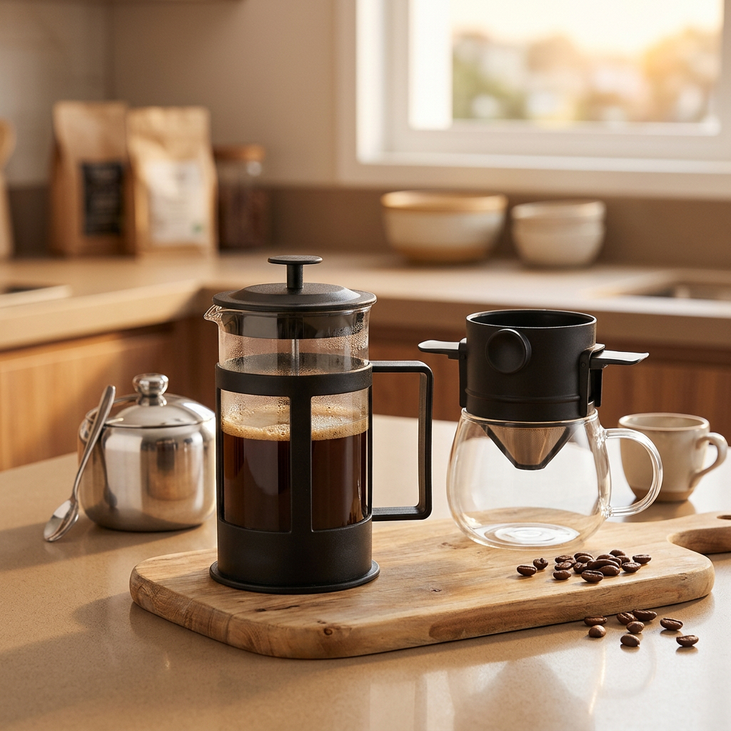 Kit Cafeteira Francesa 600ml + Mini Filtro coador Reutilizável + Açucareiro Inox com colher