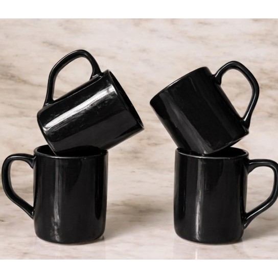 Kit 4 Mini Canecas Café 90ml Cerâmica Indiana Black Preta – Xícaras Pequenas Espresso