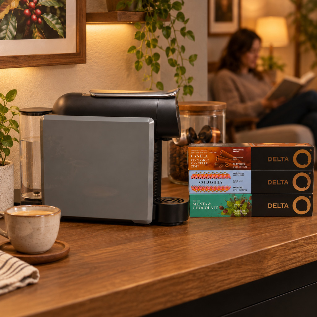 Kit Cafeteira Elétrica Espresso Prática Delta Q Mini Qool + 30 Cápsulas de Café Especiais Exclusivas Delta Q