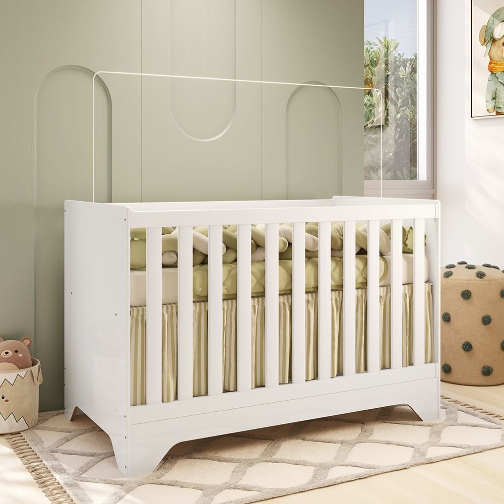 Berço Mini Cama 3 em 1 Americano 100% MDF Liam Retrô Espresso Móveis Branco Branco