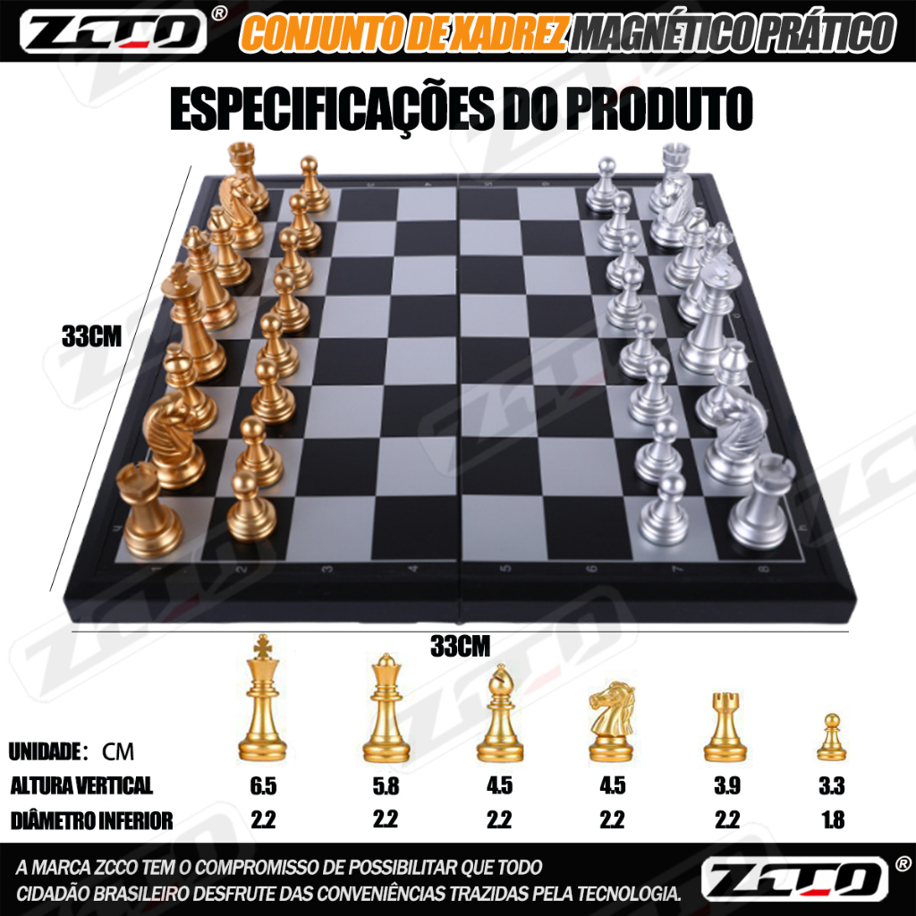 Jogo Xadrez Magnético Tabuleiro Estratégia Dobravel 33×33cm