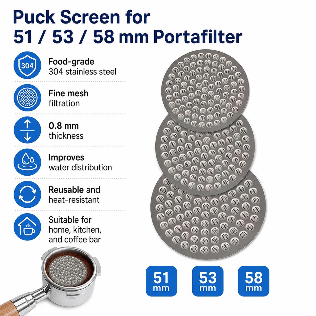51/53/58mm Puck Screen Reusable Mesh Coffee Filter 0.8mm 304 Stainlesss Steel for Espresso Portafilter Basket
