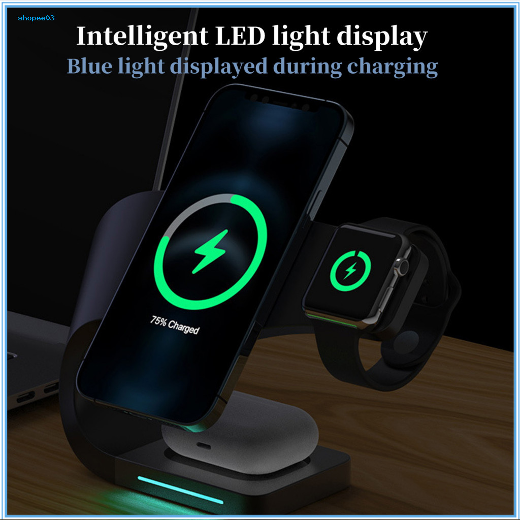 [Ky] Estação De Carregamento Telefônico 3 Em 1 Suporte De Carregador Rápido Sem Fio Para Relógio E Fone De Ouvido Indicador De Compatibilidade Universal Led Bestseller Do Sudeste Asiático