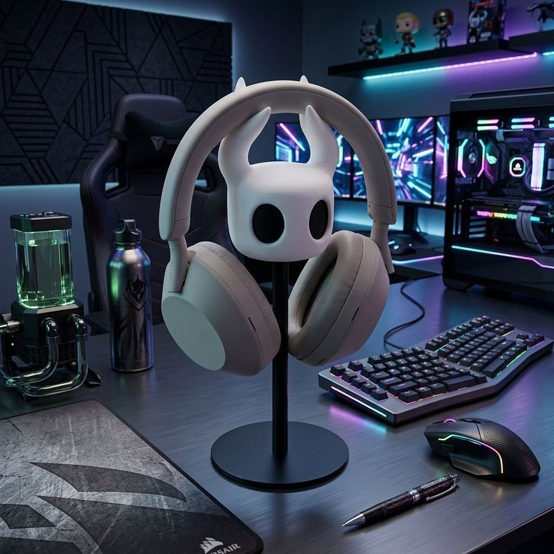 [Estoque pronto] Hollow Knight Head-Mounted Gaming Headset Stand Rack de armazenamento de mesa Suporte Universal Suporte