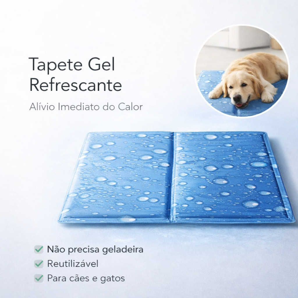 Tapete Gel Refrescante para Pets 40x50cm Almofada Cooling Anti Calor Cães e Gatos Lavável Dobrável Portátil