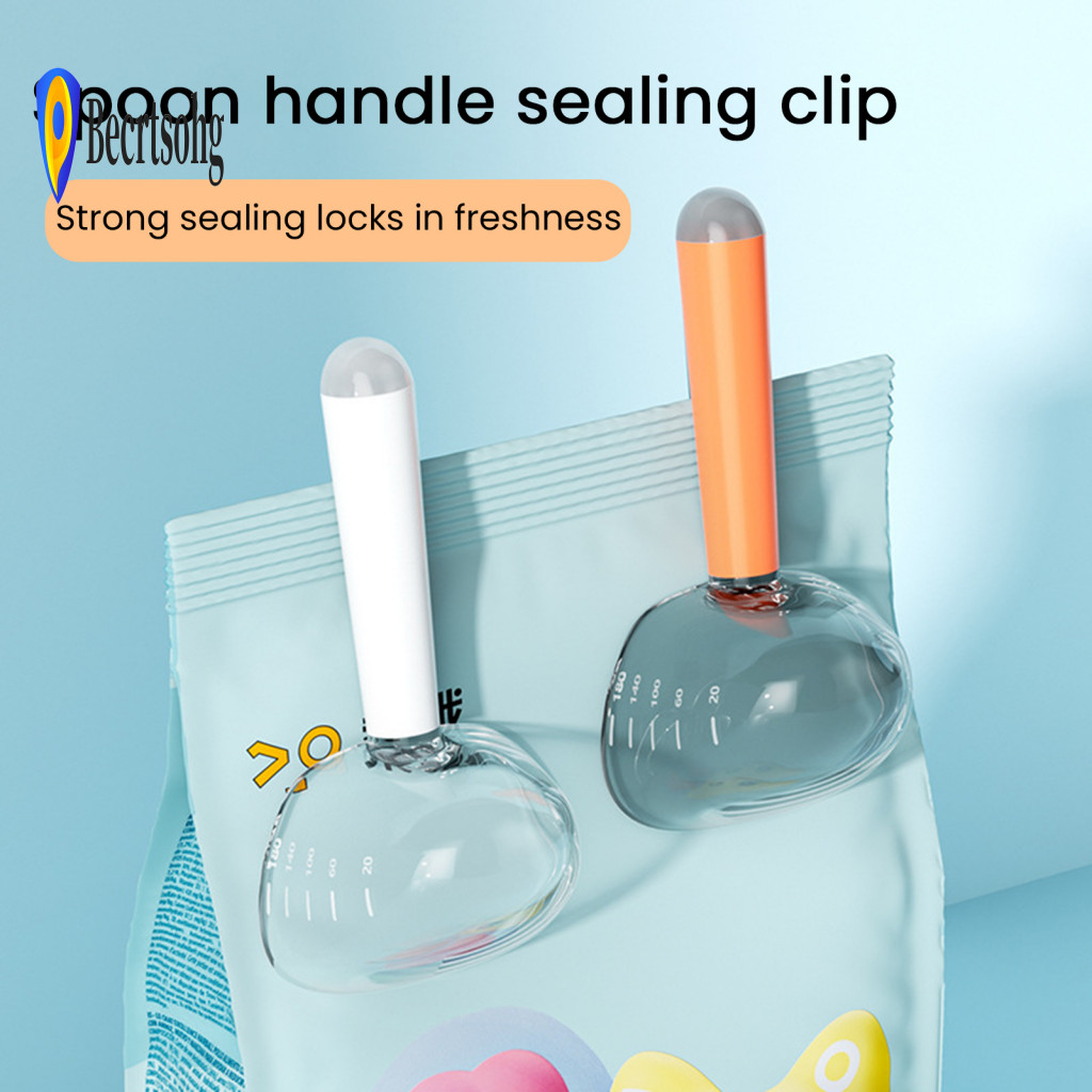 Wet Food Spoon for Pets Engraved Capacity Scale Dog Scoop with Long Handle 2-in-1 Sealing Clip – Multi-purpose Plastic