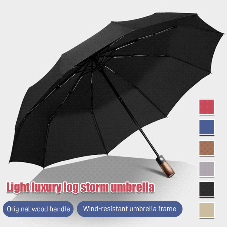 [Presente Perfeito] Men's automatic wooden handle sun umbrella engraved sunshade umbrella/Guarda-Chuva de Madeira/Guarda