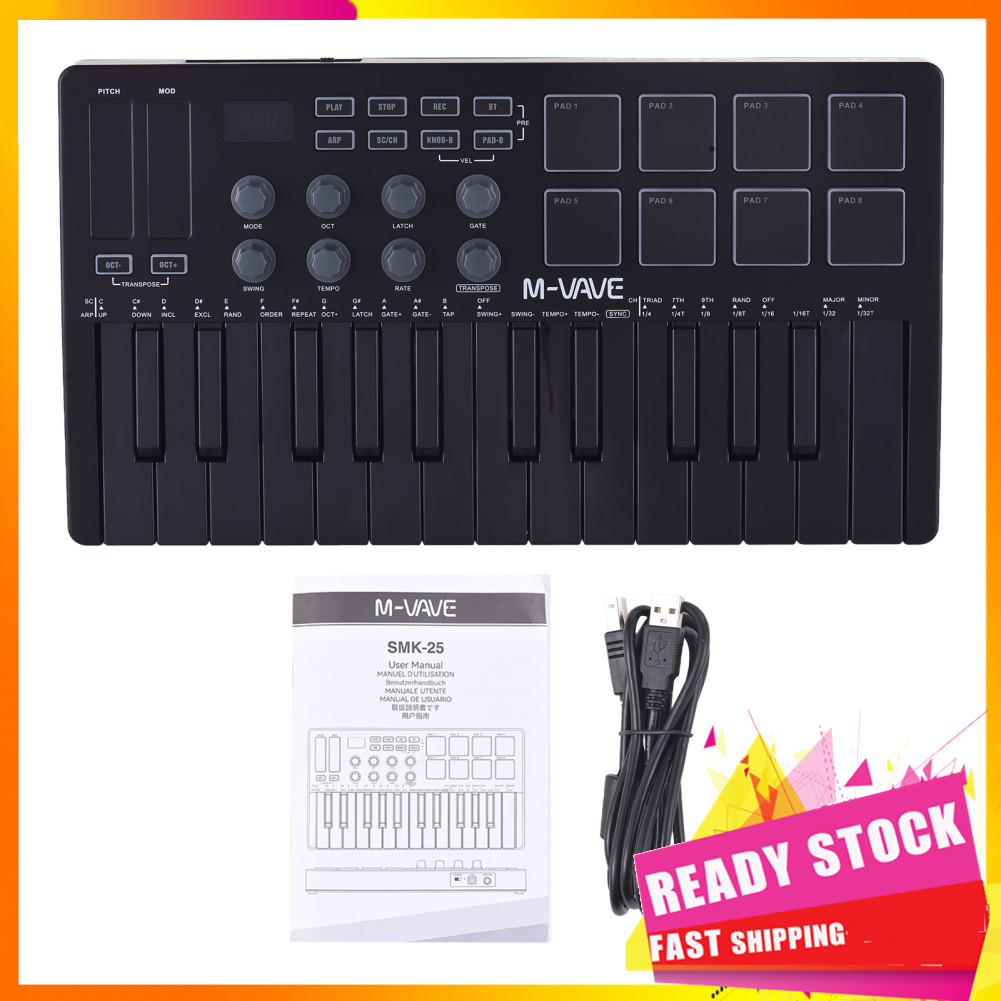 gfgfgfgg Controlador de teclado MIDI Beat Maker Machine recarregável 25 teclas arranjo portátil Strike Pad luz de fundo