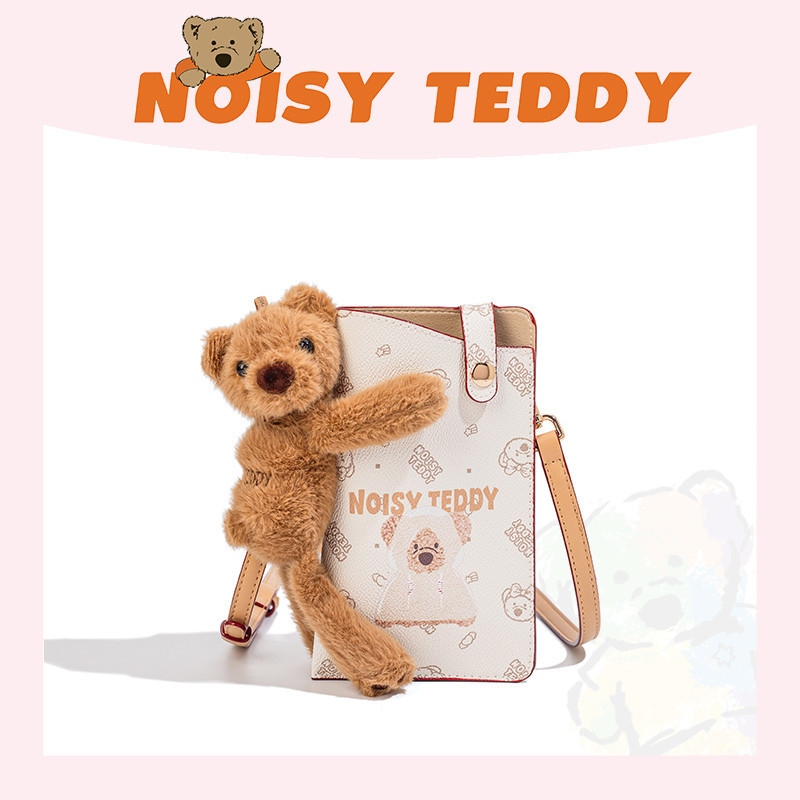 NOISY TEDDY Hug Bear Destacável 3D Bolsa para celular TEDDY Bear Mini Bolsa Crossbody Retro Flor Marca Impressão complet
