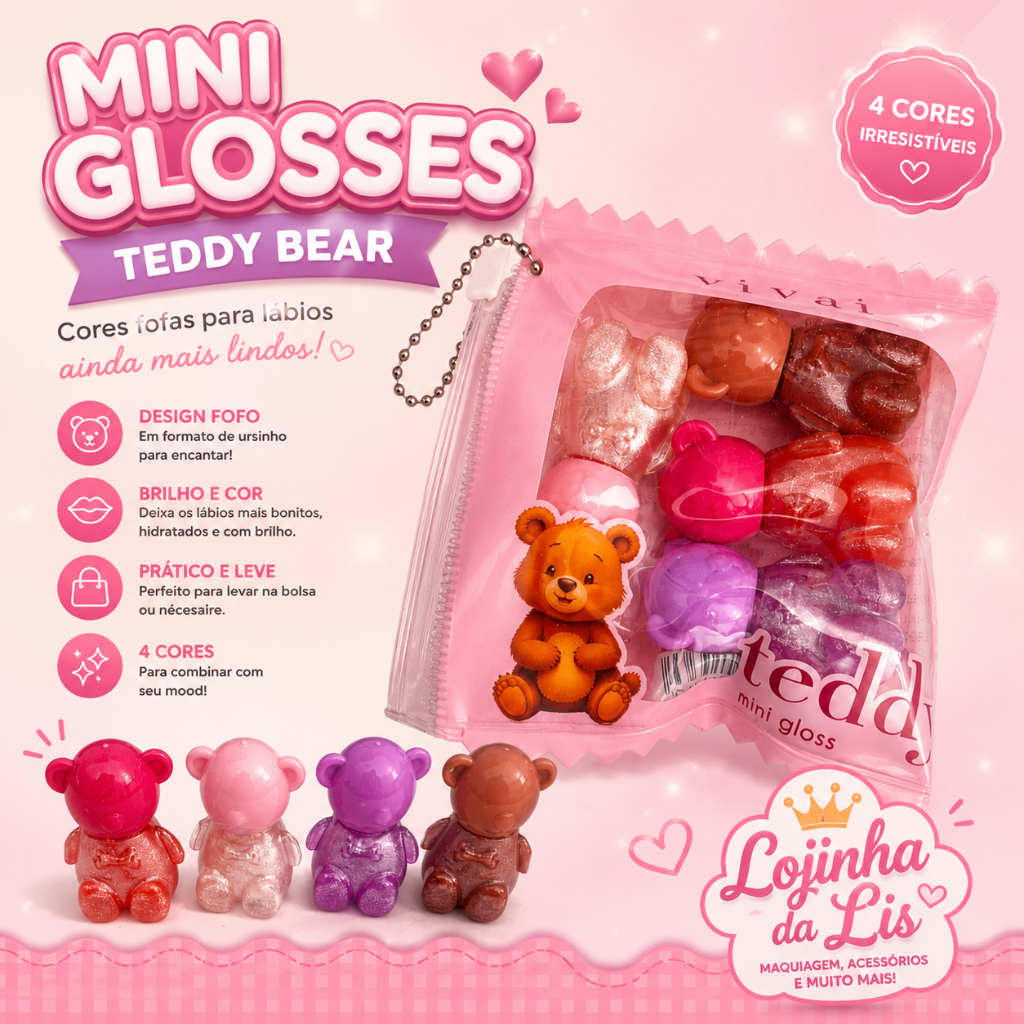 Mini Gloss Teddy Bear | Kit com 4 Unidades