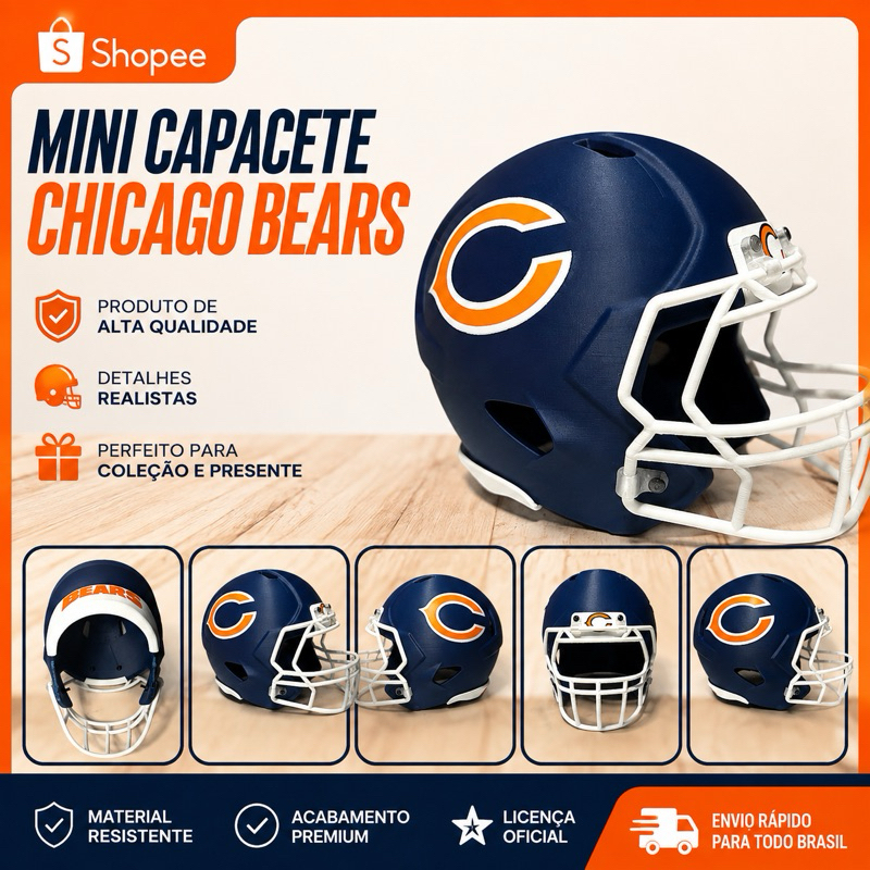 mini capacete colecionável chicago bears para colecionador