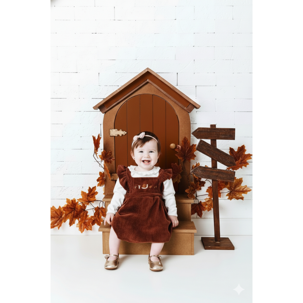 Conjunto Salopete Veludo com Body Manga Longa para Meninas Bebês - Mini Bear