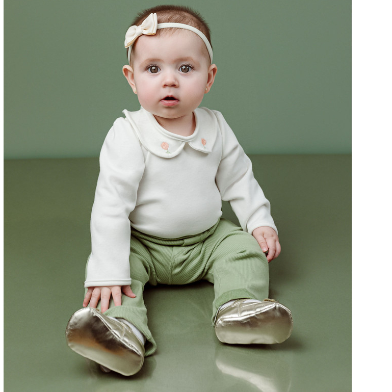 Conjunto Body com gola bordada em algodão egípcio e Calça em Moletinho - Mini Bear