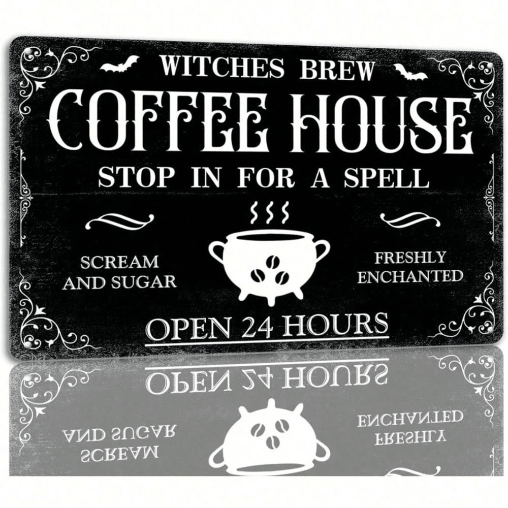 CIFbuy Vintage Witch's Brew Coffee Metal Sign Decoração De Parede Gótica