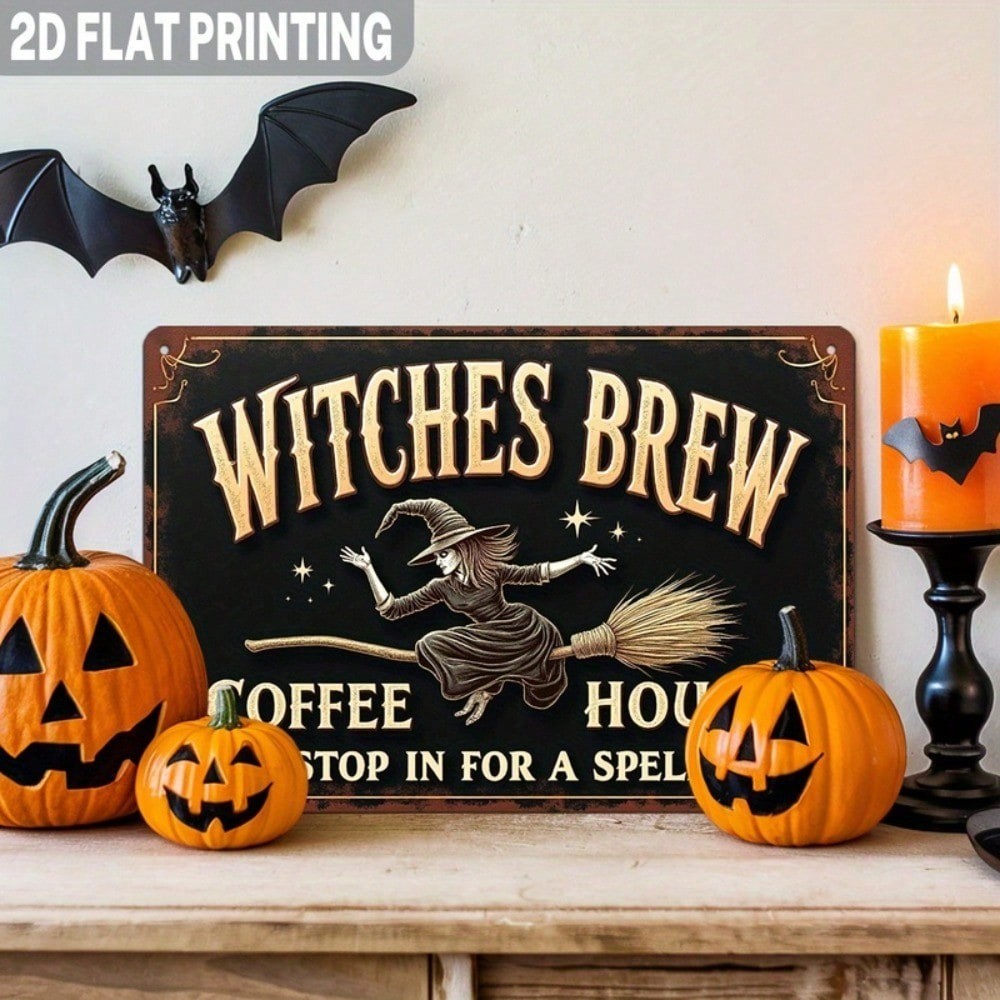 CIFbuy Witches Brew Café Placa De Metal Decoração De Cozinha De Halloween