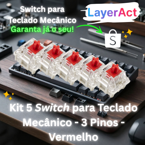 Kit 5 Switch Red Mecânico Linear 3 Pinos Reposição