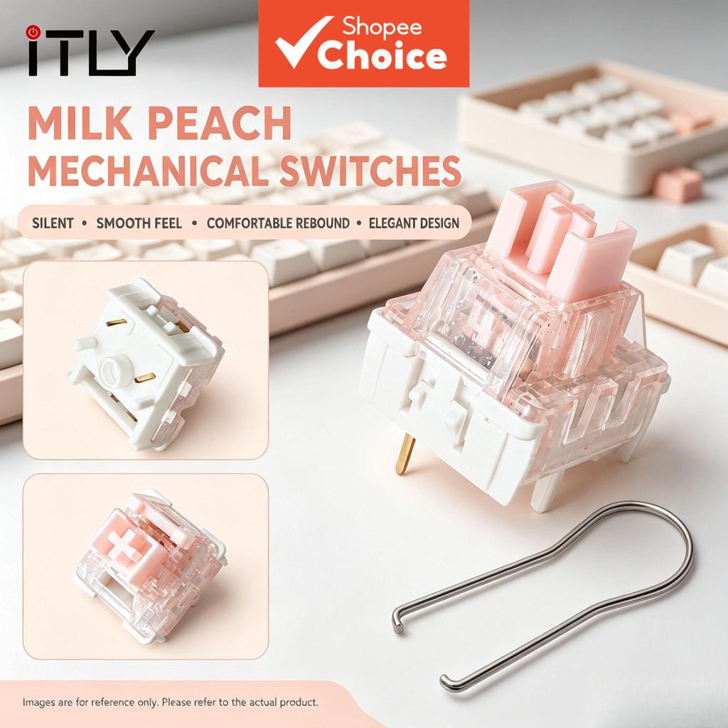 ITLY 5Pin Milk Peach Linear Switch Troca Rápida de Interruptor Linear Rosa Teclado Suave e Silencioso, Personalizável