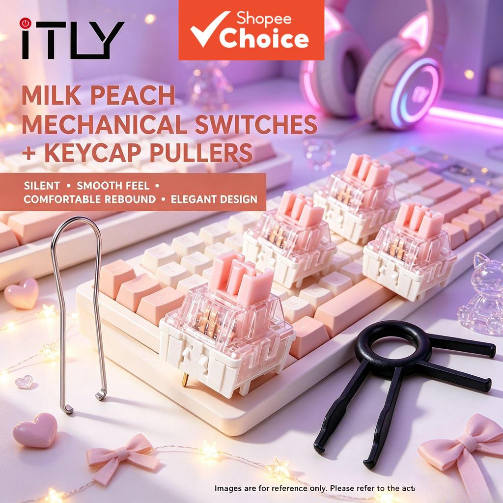 ITLY 5Pin Milk Peach Linear Switch, Intercambiável a Quente, Carcaça Rosa Transparente, Haste Rosa, Interruptor de
