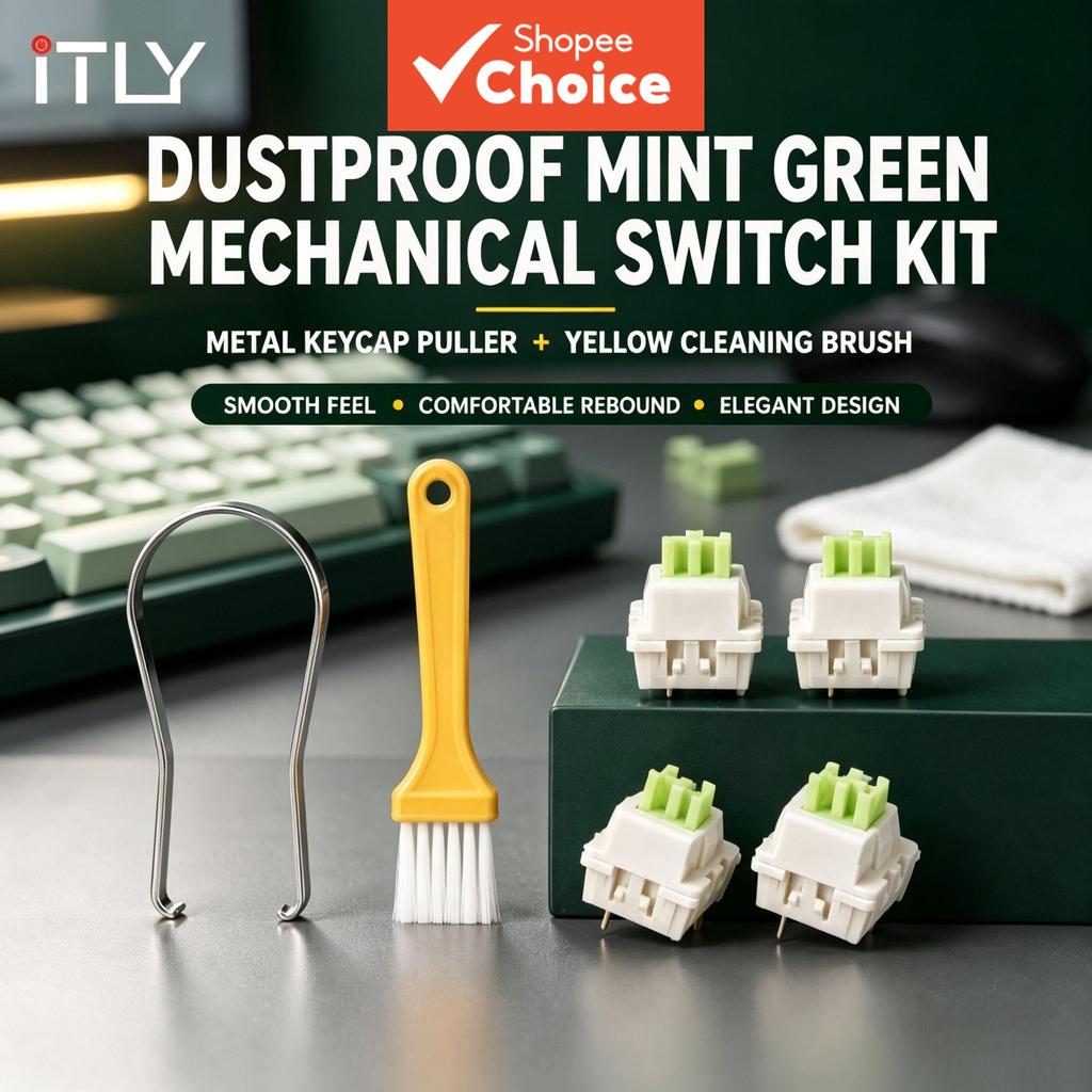 ITLY Mint Green Linear Switch 5 Pin Hot Swap Antissujeira para Teclado Mecânico Personalizado, Inclui Pinça de Metal e