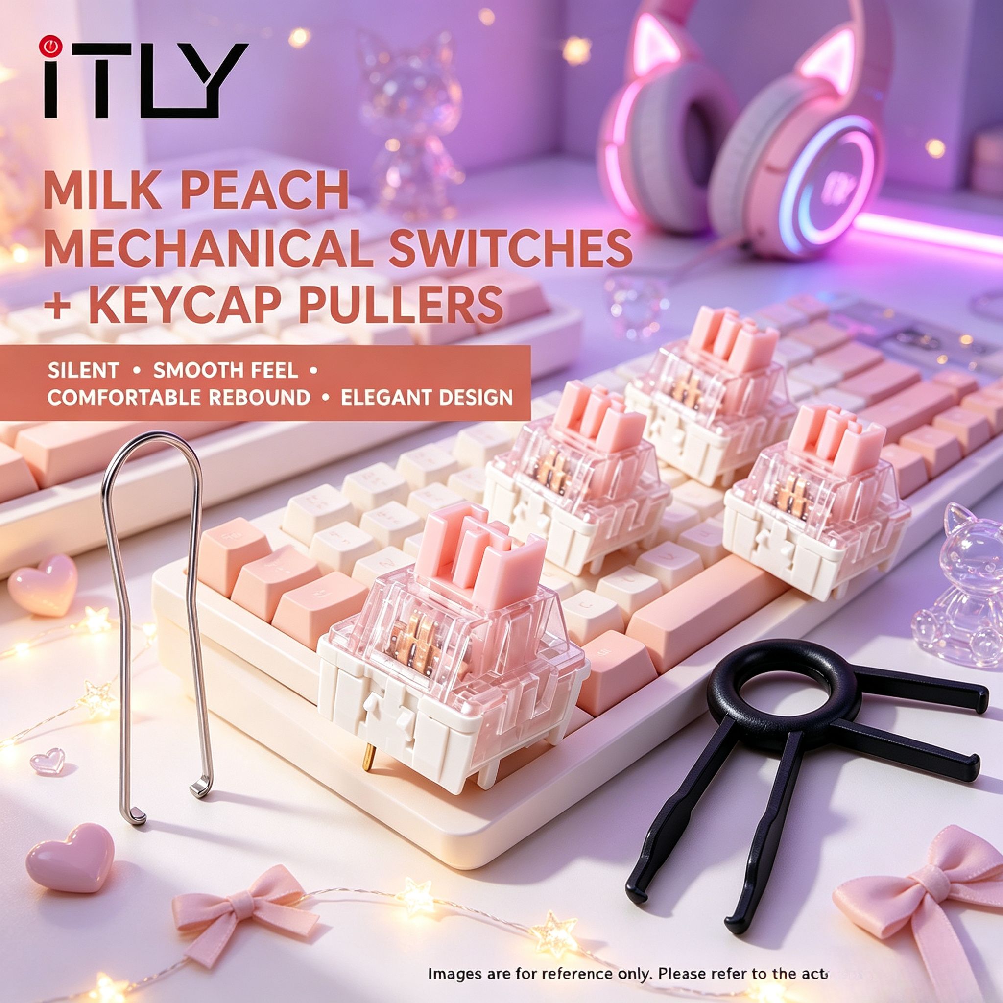 ITLY 5Pin Milk Peach Linear Switch Troque Quente Transparente Carcaça Rosa Haste Rosa Teclado Personalizado Livre