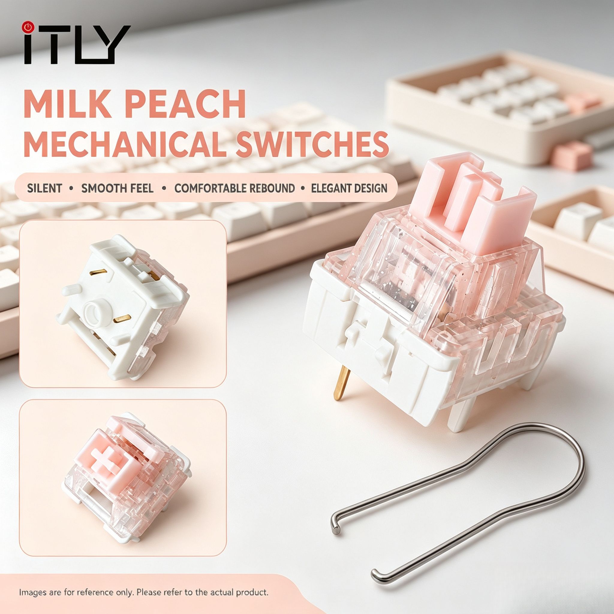 ITLY 5Pin Milk Peach Linear Switch, Interruptor de Teclado Linear Rosa Substituível com Chaveiro de Metal Grátis