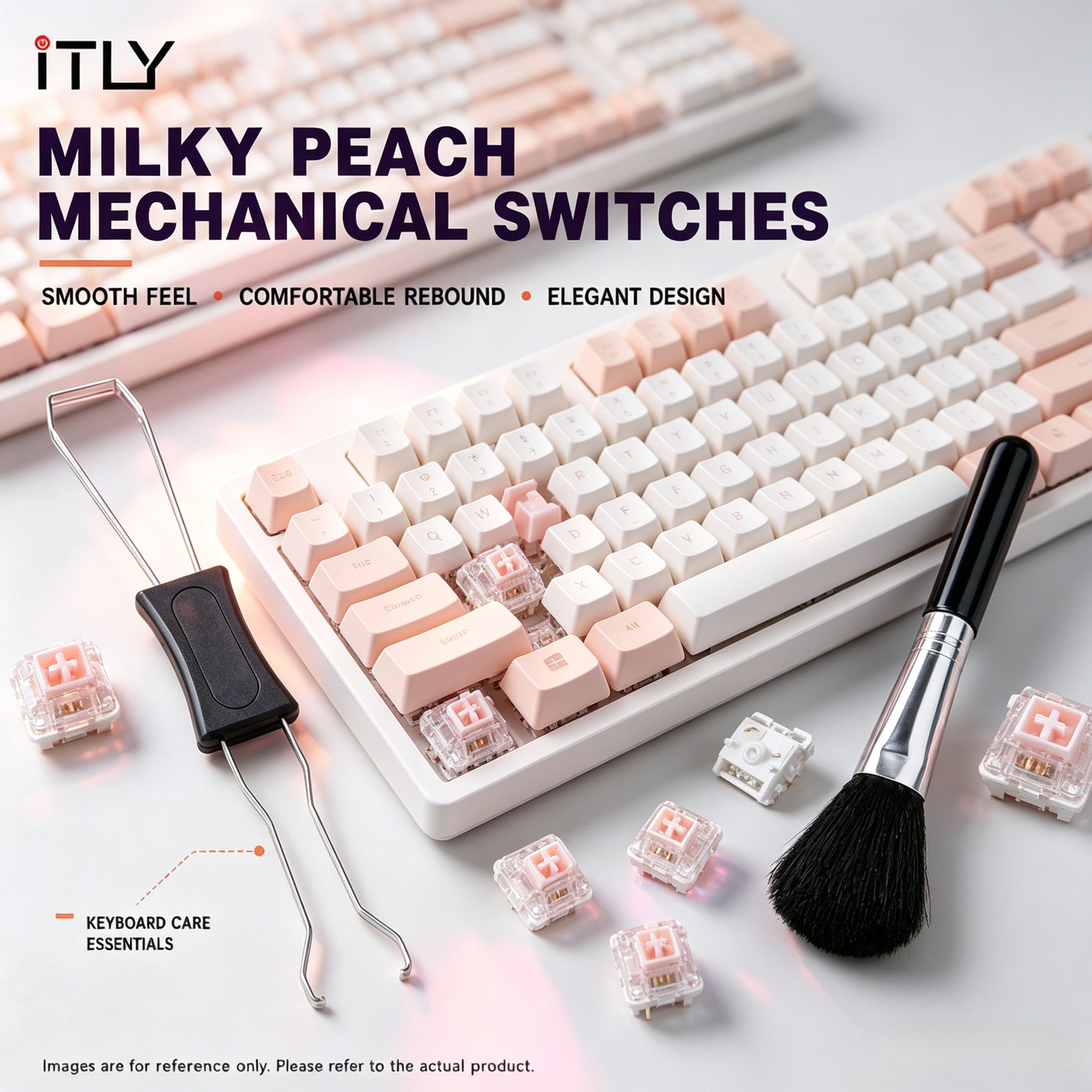 ITLY 5 Pin Pêssego Linear Intercambiável Tátil para Teclado Personalizado, Transparente Rosa, Mod Switch, Grátis