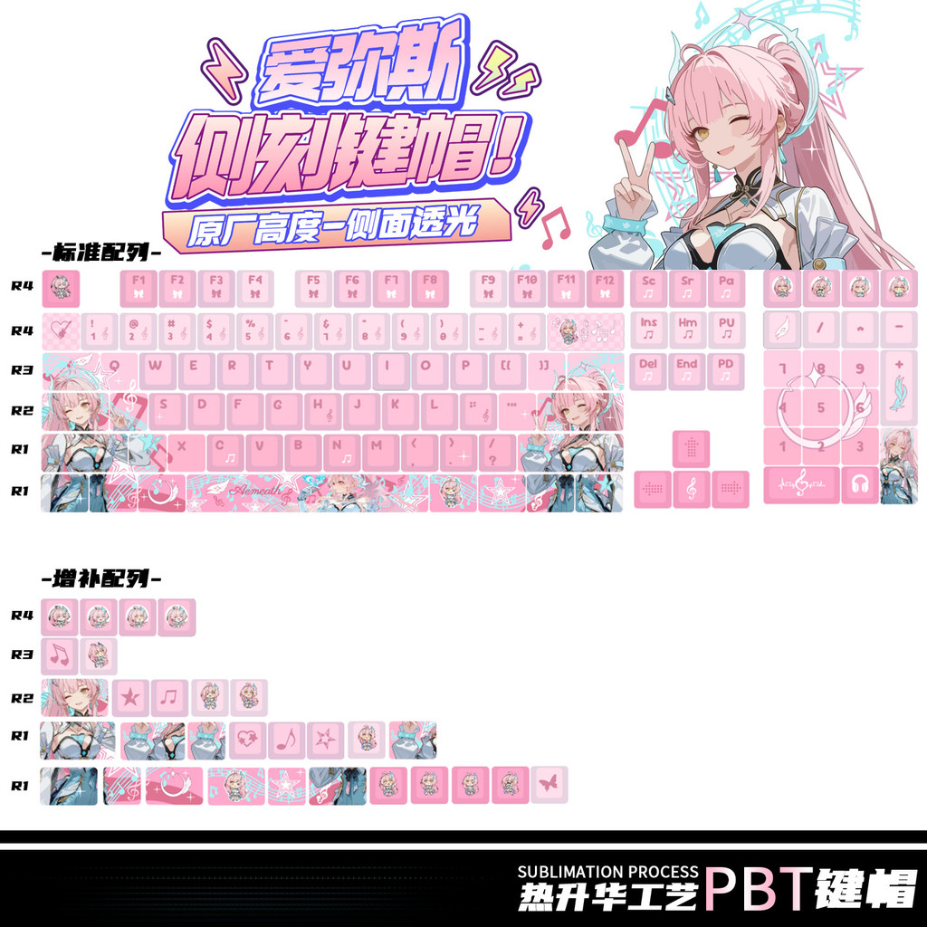 [Estoque pronto] Mingchao Ames Game Theme Keycap pbt Teclado mecânico bidimensional de sublimação de cinco lados WJG