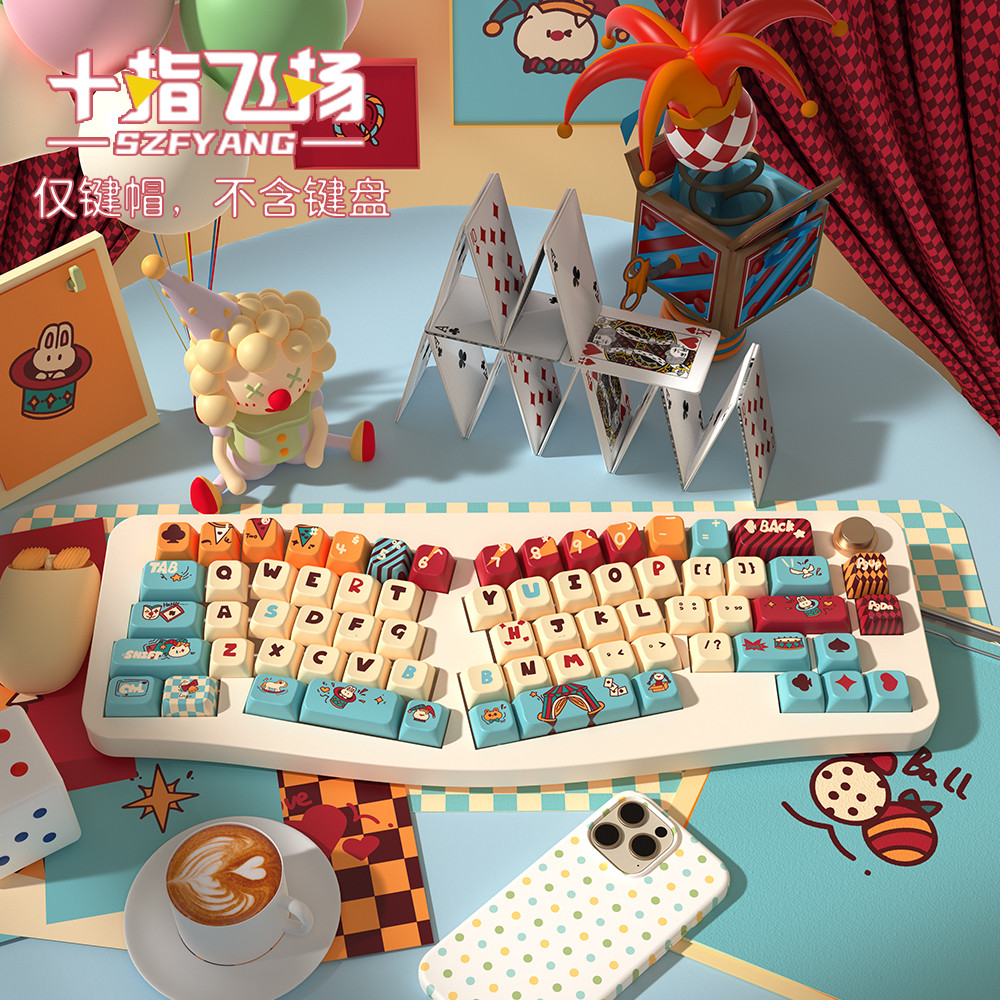 Cat Circus Original Theme Keycap MDA Altura Cinco Lados Sublimação PBT Teclado Cap Conjunto Grande