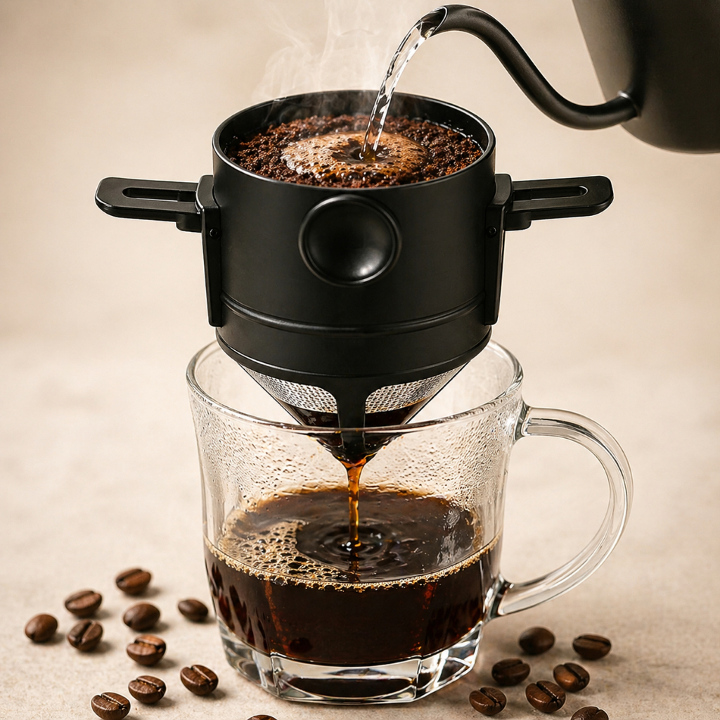 MINI FILTRO Portátil Coador Café Chá Reutilizável Dobrável Inox Suporte Compacto Xícara Copo Individual Casa Cozinha
