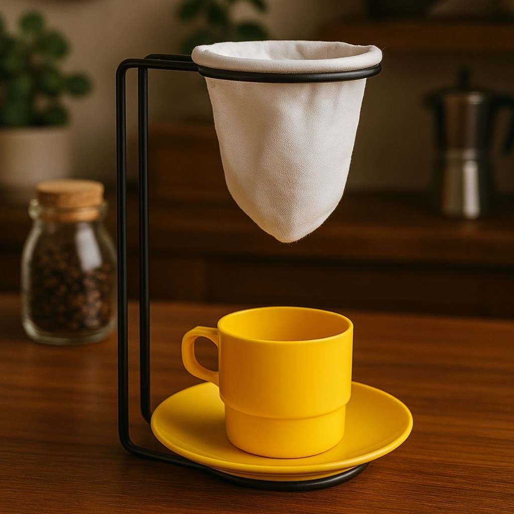 Kit Café Individual Mini Coador Suporte Xícara Pires