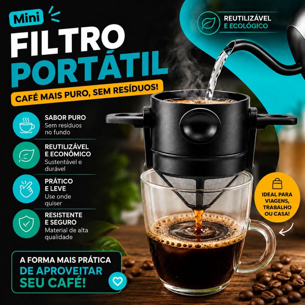 Mini Filtro de Café Inox Reutilizável Portátil Coador Sem Papel para Caneca Xícara Chá Individual