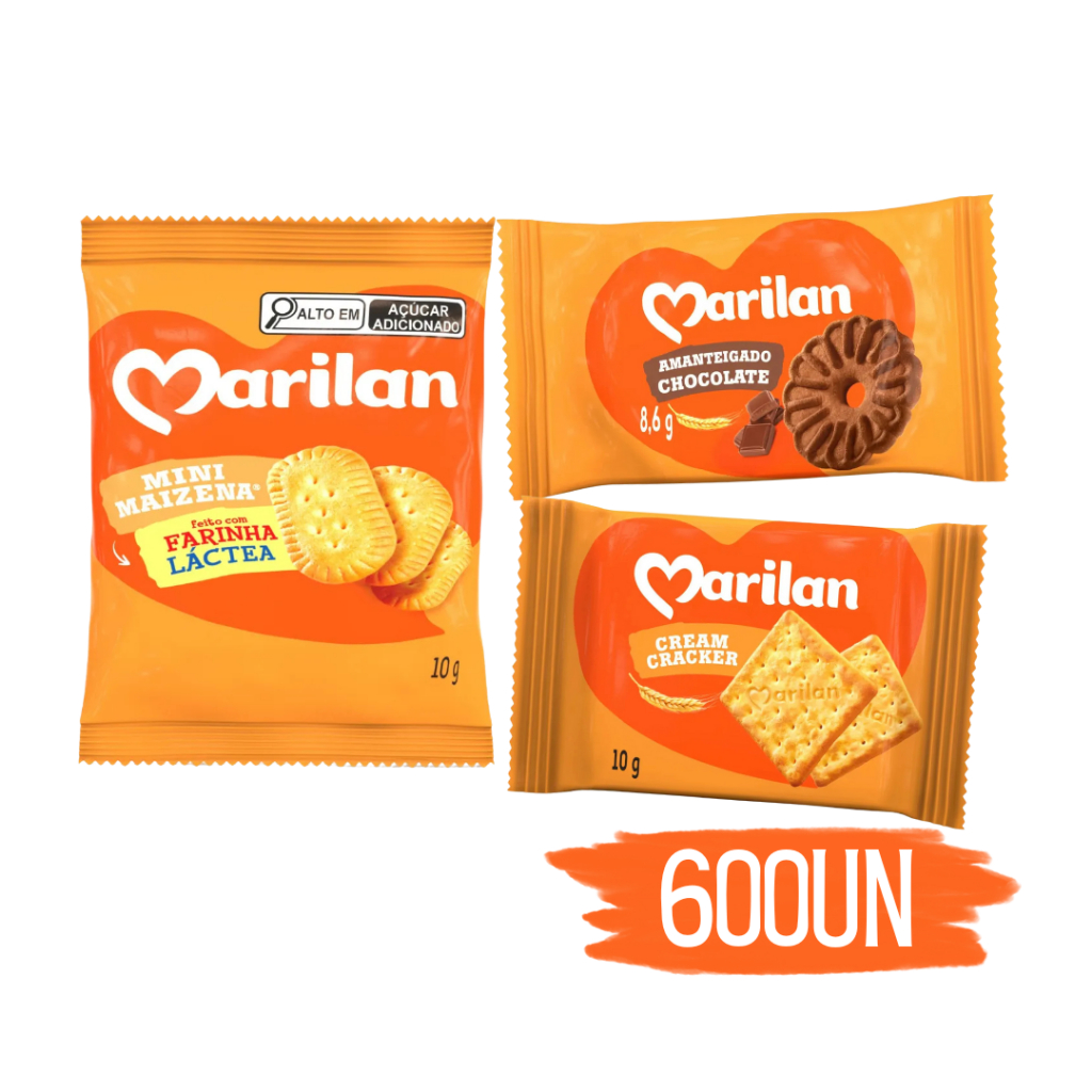 Biscoito Mini Maizena Chocolate E Cracker Marilan 10g-600 Un Individual Kit Coffee Break Café Da Manhã