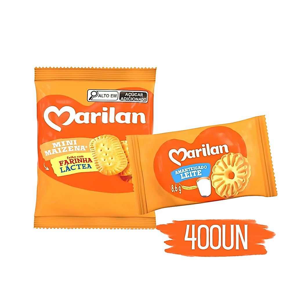 Biscoito Mini Maizena E Amanteigado Leite Marilan 10g-400 Un Individual Kit Coffee Break Café Da Manhã Crocante Sachê