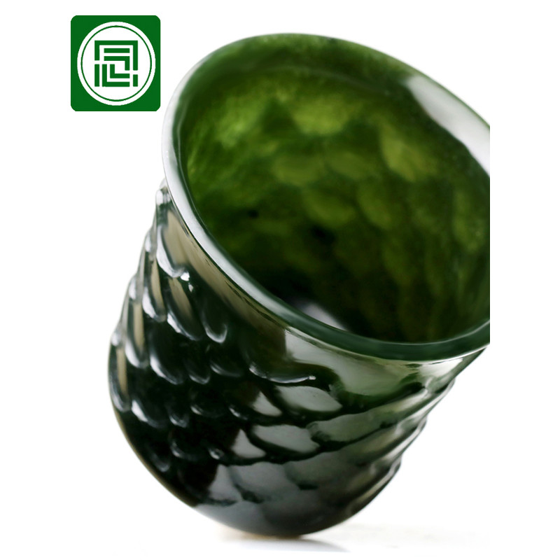 Nianyu Xinjiang Hetian jade copo de chá jade Natural safira copo de vinho Ultra-fino copo luminoso onda de água dragão e
