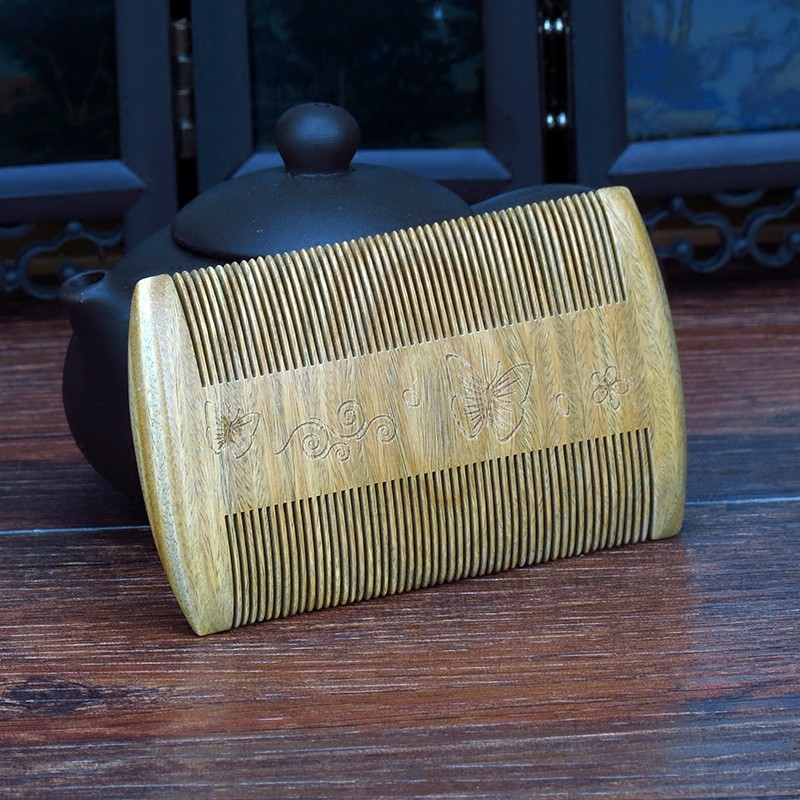 Pente de sândalo verde Natural Jade sândalo pente grelha Ultra-denso pente de massagem de dente madeira inteira presente
