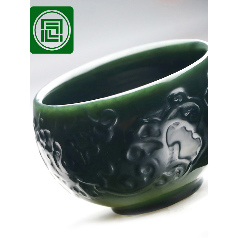 Nianyu Xinjiang Hetian jade copo de chá jade Natural safira copo de vinho Ultra-fino cilindro luminoso copo único padrão