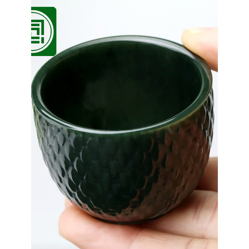 Nianyu Xinjiang Hetian jade copo de chá jade Natural safira copo de vinho Ultra-fino copo luminoso esculpido bambu tecid