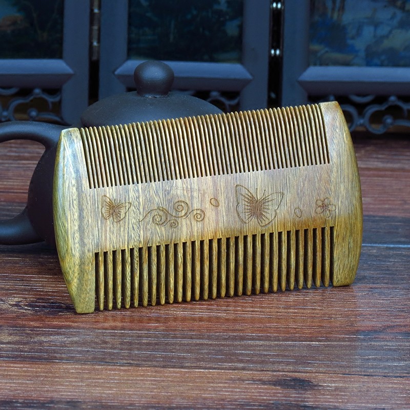 Pente de sândalo verde Natural menina Jade sândalo pente grelha Ultra-denso pente de massagem de dente madeira inteira e