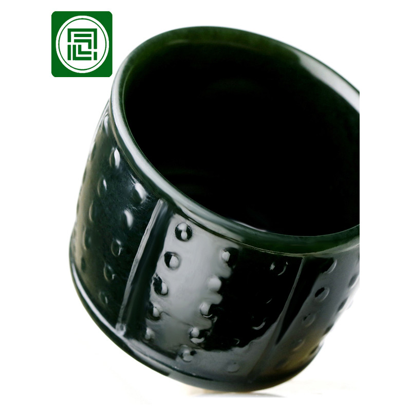 Nianyu Xinjiang Hetian jade copo de chá jade Natural safira copo de vinho Ultra-fino copo luminoso em forma de barril ún