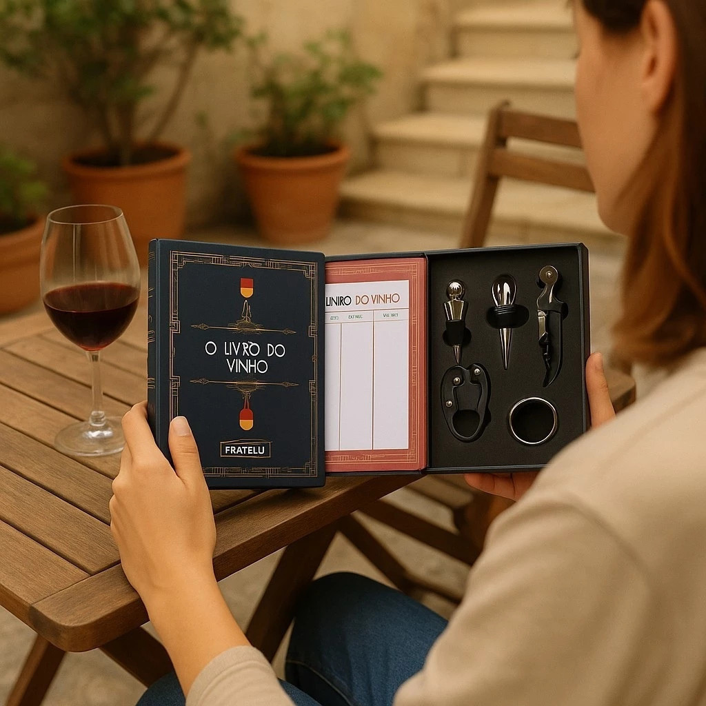 Kit Vinho 5 Peças Abridor Saca Rolha Corta Lacre Tampa Acessórios