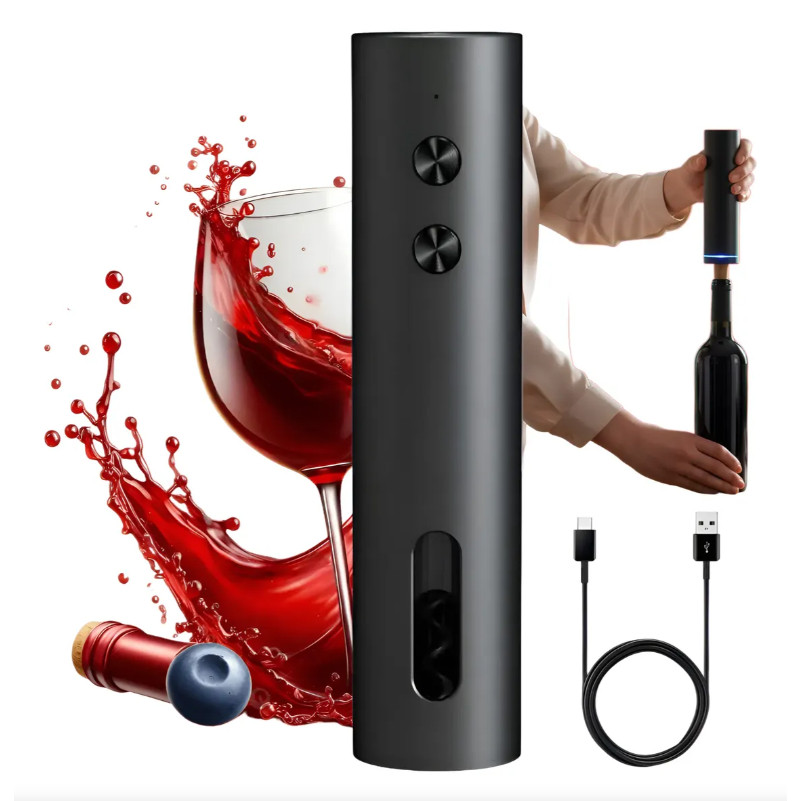 Abridor De Vinho Elétrico Recarregável USB Tipo C Saca Rolhas Automático