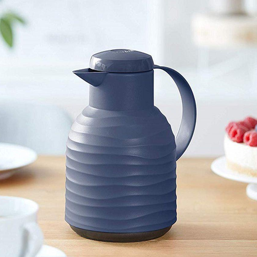 Garrafa Térmica Café 1L Emsa Samba Quick Press Wave Azul Original Mantém 12h Quente