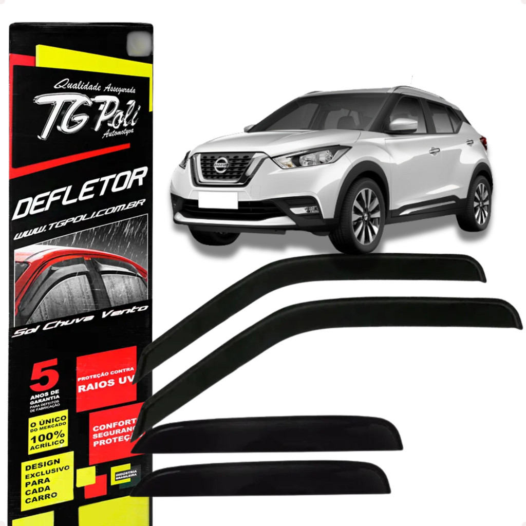 Jogo de Calhas de Chuva Defletores Original TgPoli Nissan Kicks 2017 a 2024 4 Portas